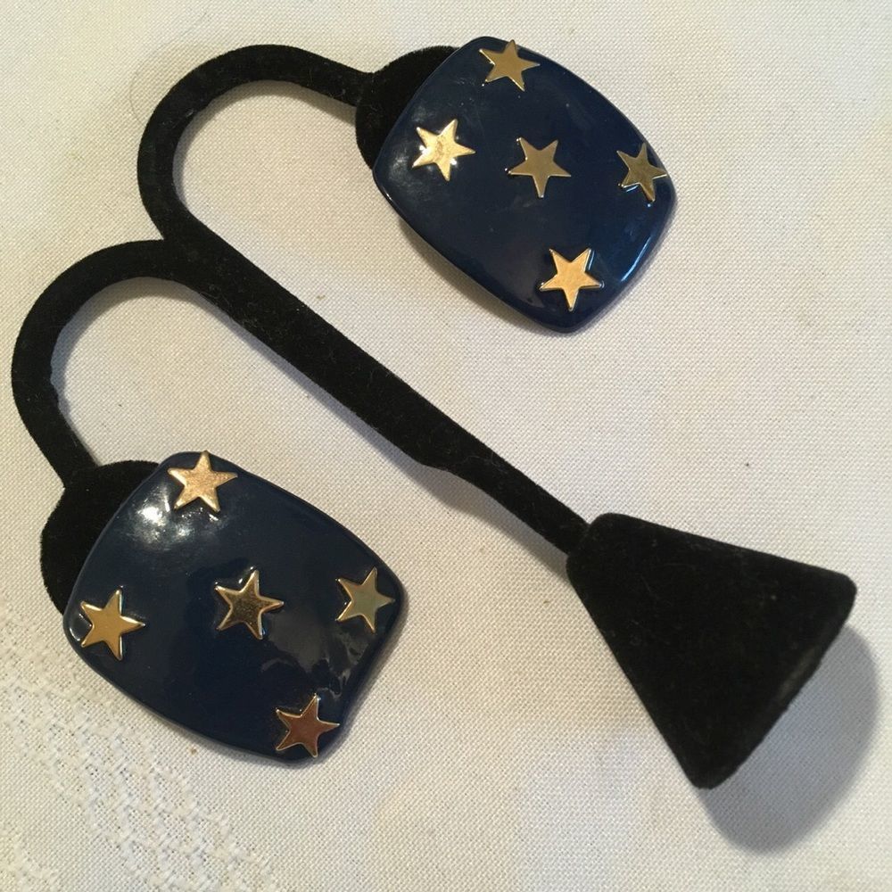 Vintage Navy Blue Earrings With Gold Stars - Picture 2 of 4